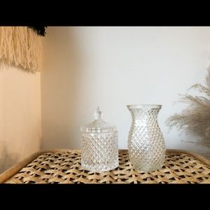 Studed glass jar with lid and small vase/container